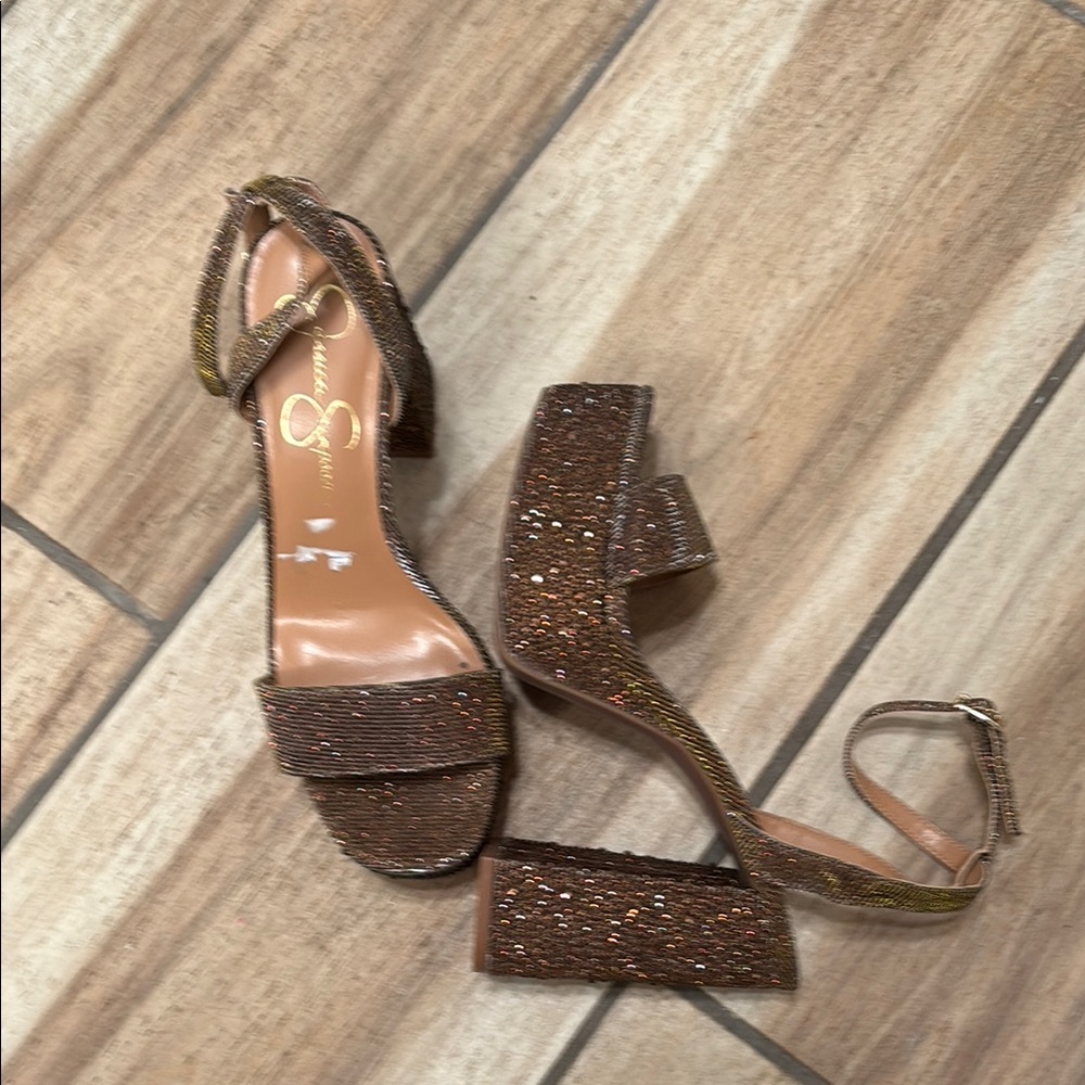 Jessica Simpson Brown Platform Heels with Metallic Sheen - Picture 3 of 9